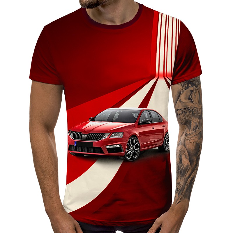 3D Мъжка тениска Car 6864 + надпис