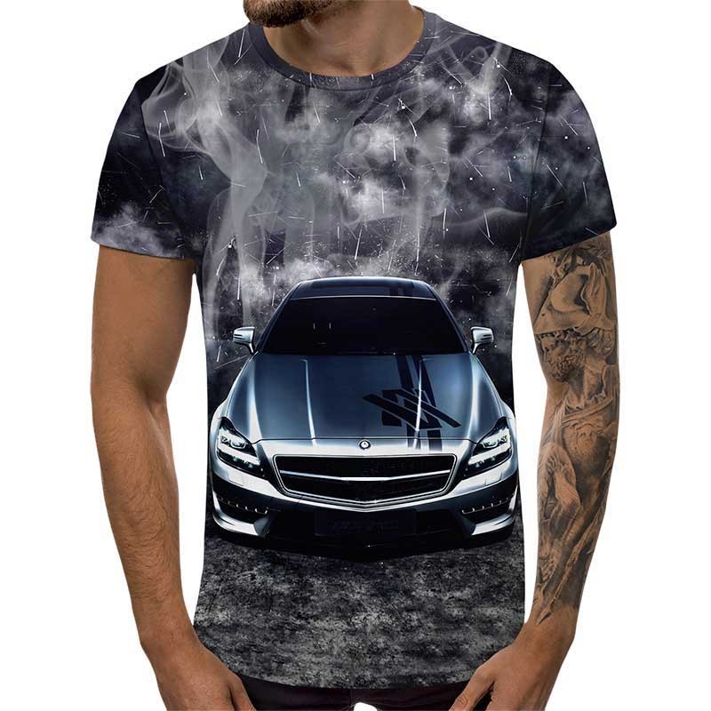 3D Мъжка тениска Car 6849 + надпис