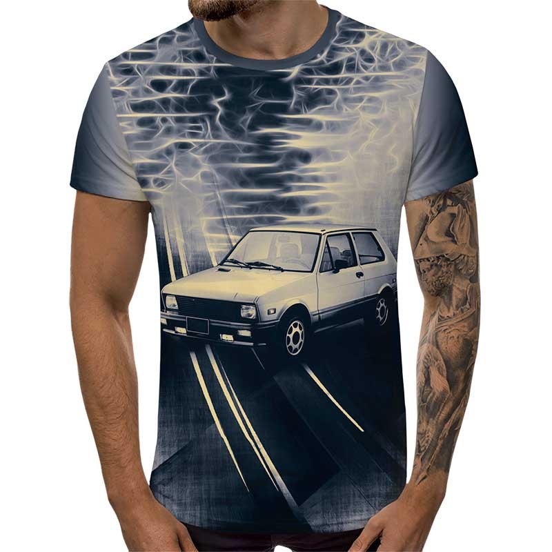 3D Мъжка тениска Car 6839 + надпис